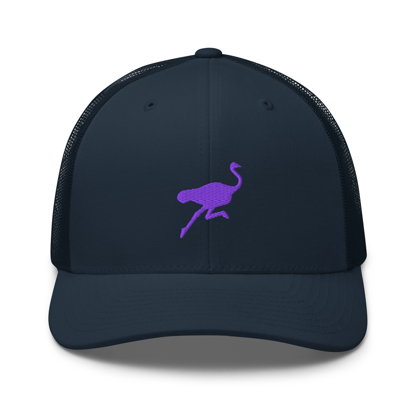 Nostrich nostr trucker cap in Navy, front view.