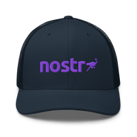 Nostr nostr trucker cap in Navy, front view.
