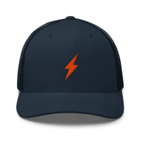 Lightning bitcoin trucker cap in Navy, front view.