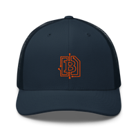 Circuit Board bitcoin trucker cap in Navy, front view.