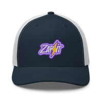 Zap It nostr trucker cap in Navy/ White, front view.