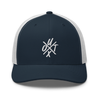 UTXO bitcoin trucker cap in Navy/ White, front view.