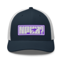 nPub? nostr trucker cap in Navy/ White, front view.
