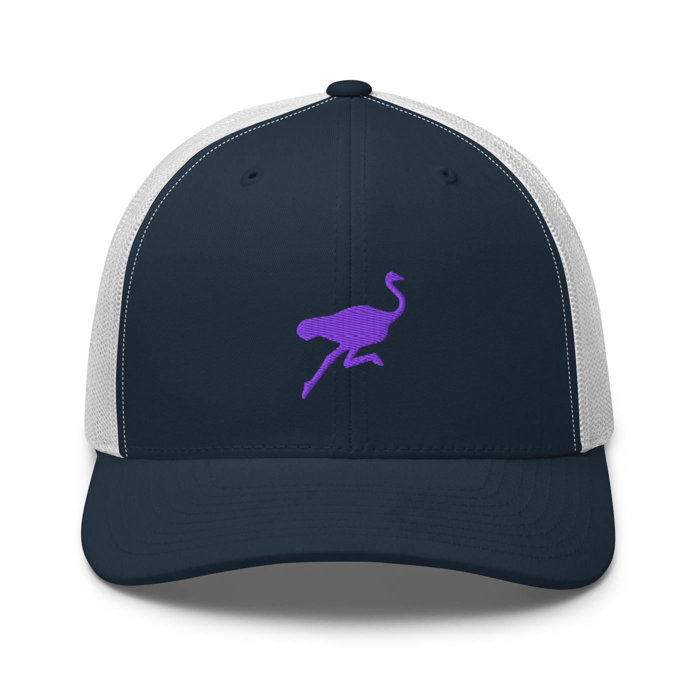 Nostrich nostr trucker cap in Navy/ White, front view.