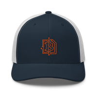 Circuit Board bitcoin trucker cap in Navy/ White, front view.
