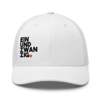Einundzwanzig bitcoin trucker cap in White, front view.