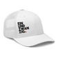 Side view of a white bitcoin trucker cap.