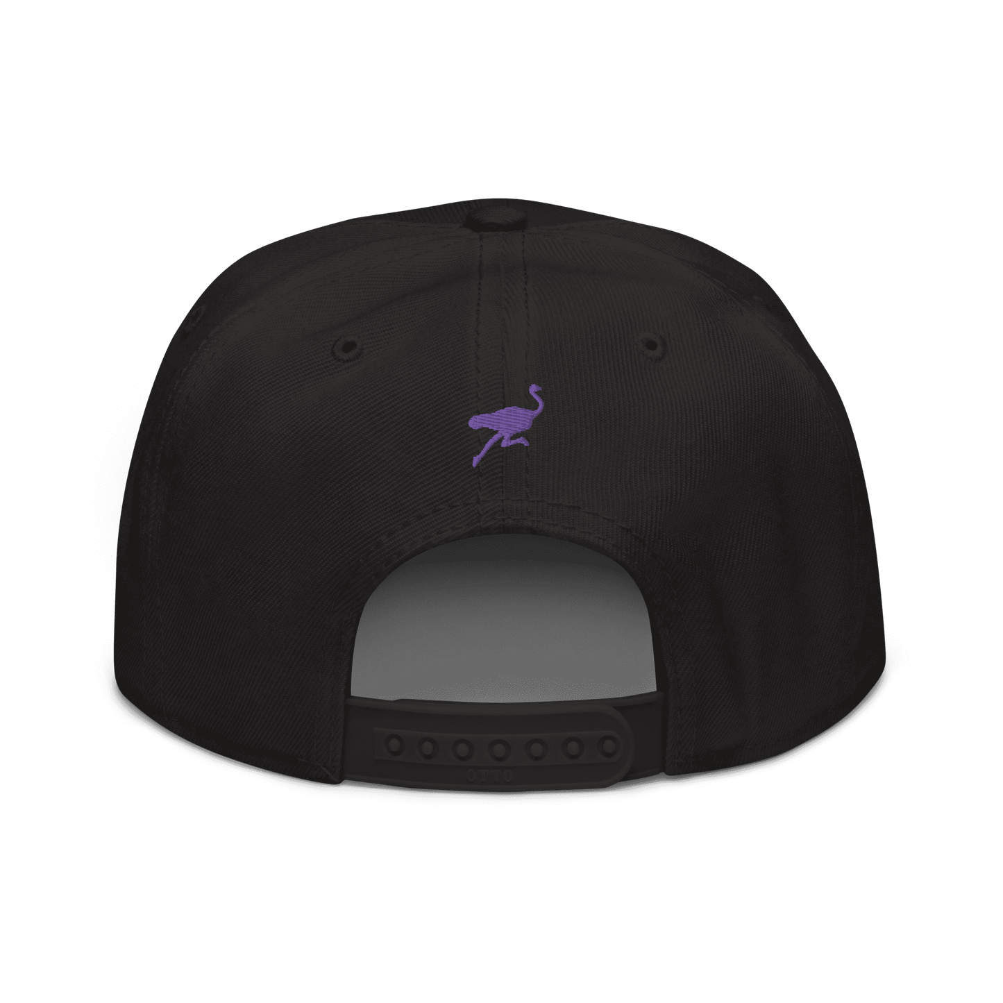 Back view of a black nostr snapback hat.
