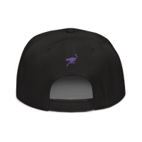 Back view of a black nostr snapback hat.