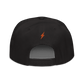 Back view of a black bitcoin snapback hat.