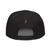 Black bitcoin snapback hat with Lightning payment protocol logo and grey under visor