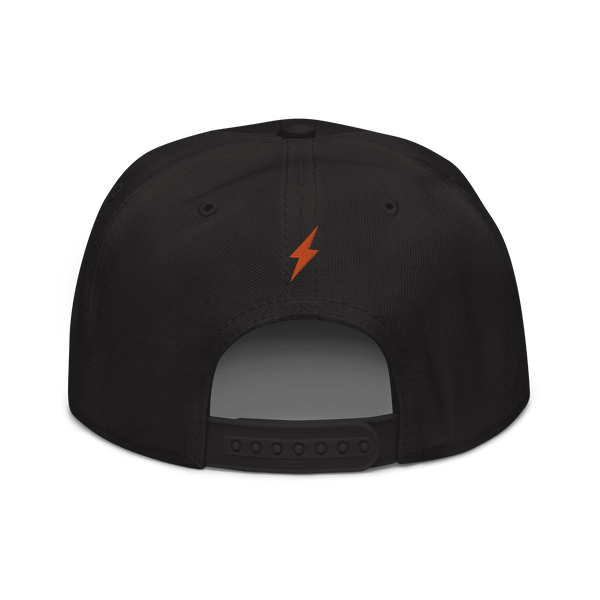 Black bitcoin snapback hat with Lightning payment protocol logo and grey under visor