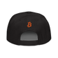 Back view of a black bitcoin snapback hat.