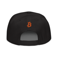Black Bitcoin snapback hat with emergency exit design and flat visor