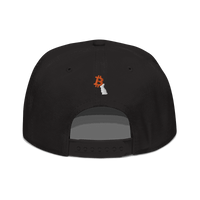 Back view of a black bitcoin snapback hat.