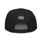 Back view of a black bitcoin snapback hat.