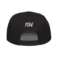 Back view of a black bitcoin snapback hat.