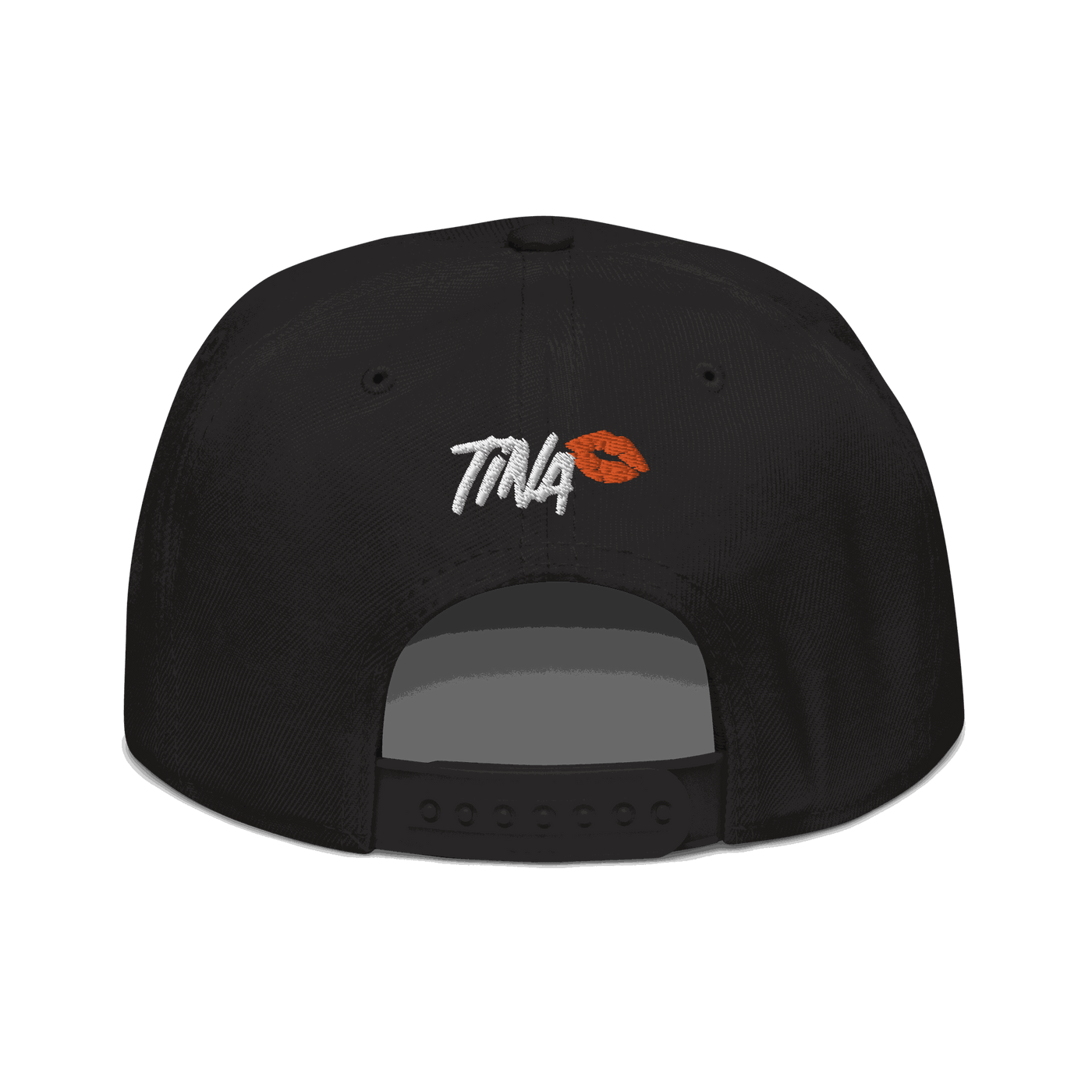 Back view of a black bitcoin snapback hat.