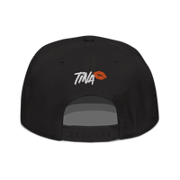 Back view of a black bitcoin snapback hat.