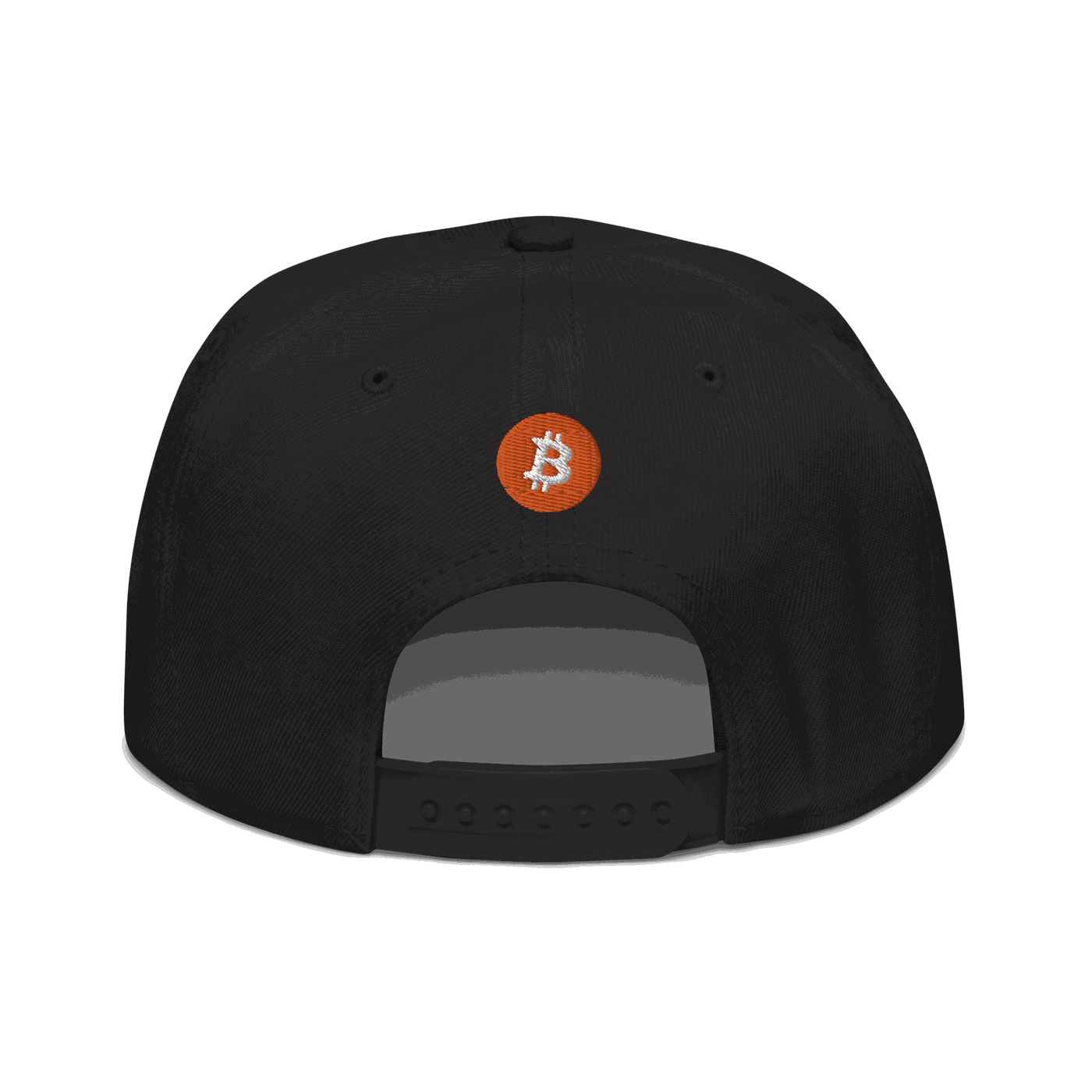 Black Einundzwanzig bitcoin snapback hat with flat grey under visor and adjustable snap closure