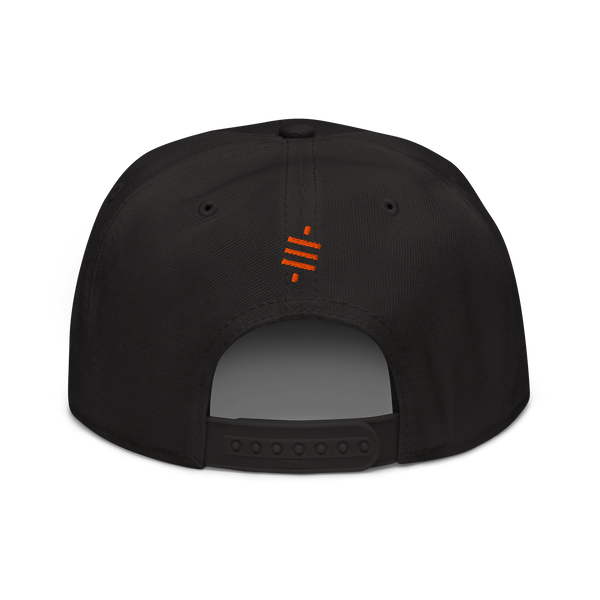 Sats Symbol bitcoin snapback hat in Black, back view.