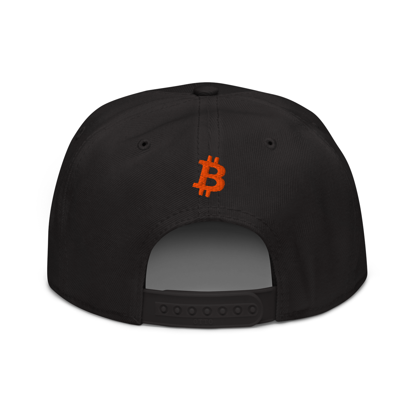 Emergency Exit bitcoin snapback hat in Black, back view.