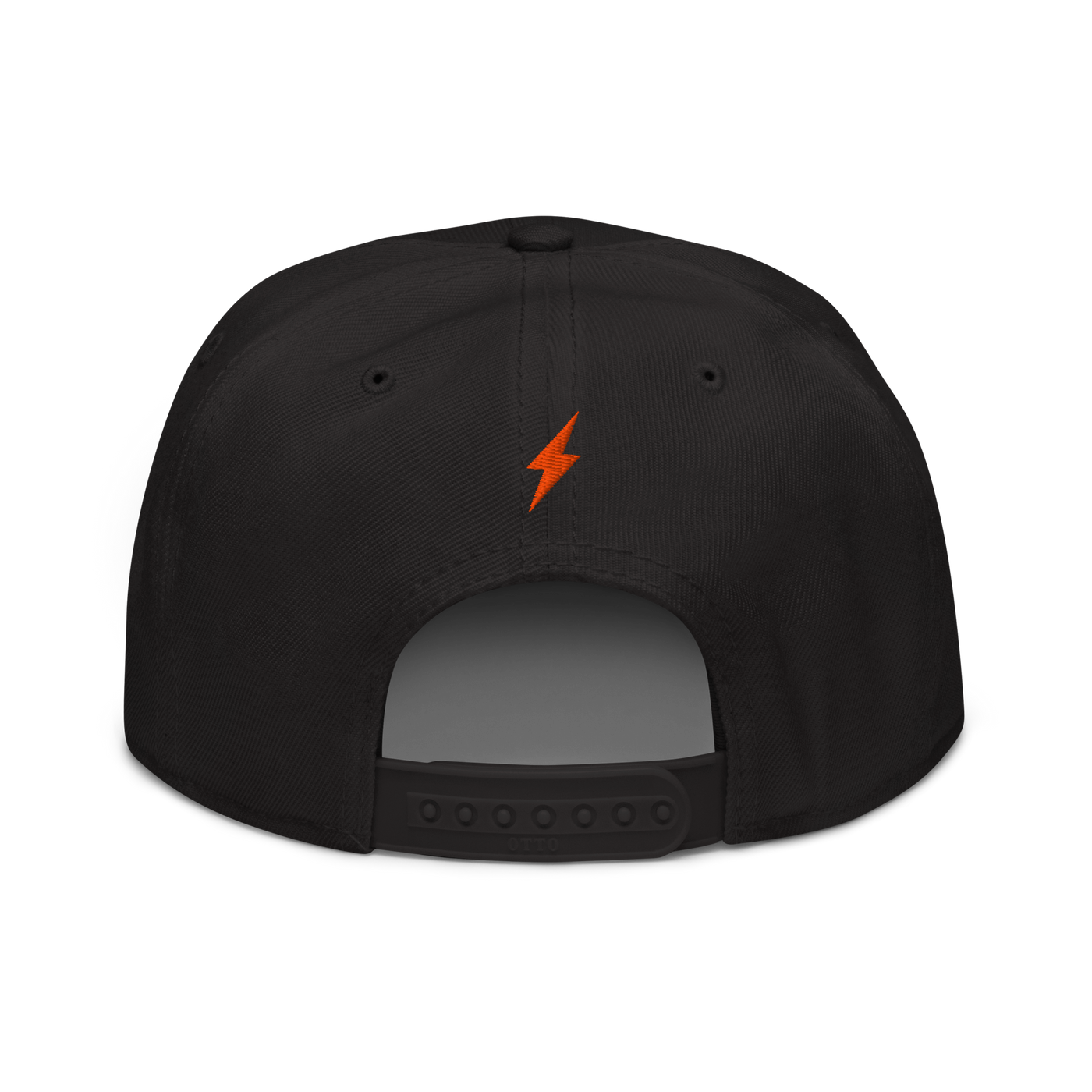 Lightning bitcoin snapback hat in Black, back view.