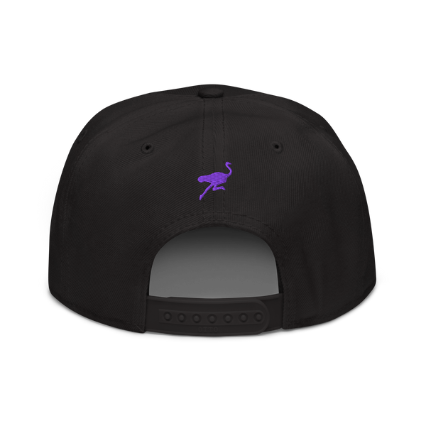 Back view of a black nostr snapback hat.