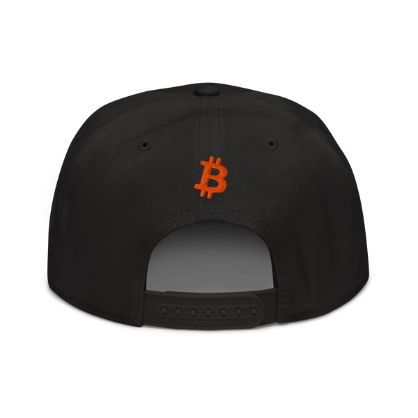 Bitcoin B bitcoin snapback hat in Black, back view.