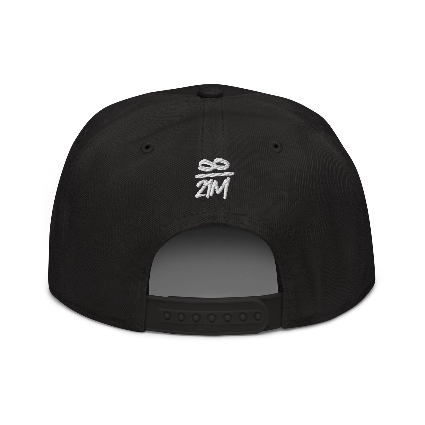 Infinity / 21M bitcoin snapback hat in Black, back view.