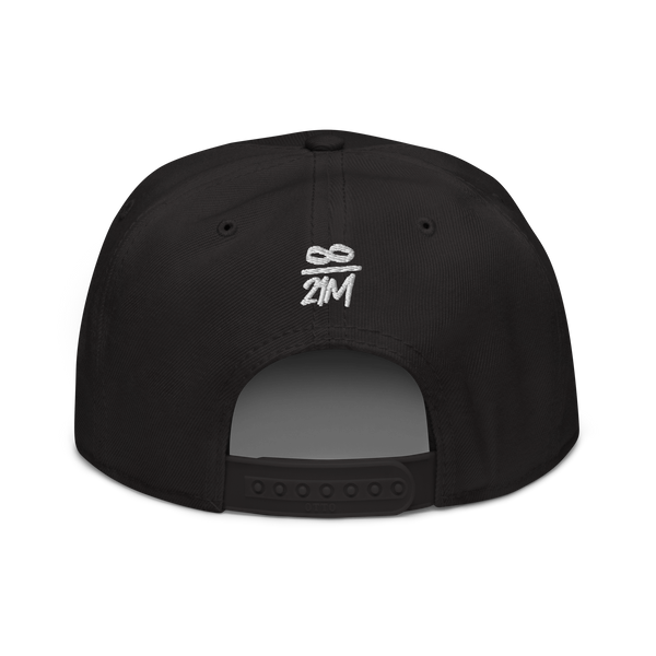 Infinity / 21M bitcoin snapback hat in Black, back view.