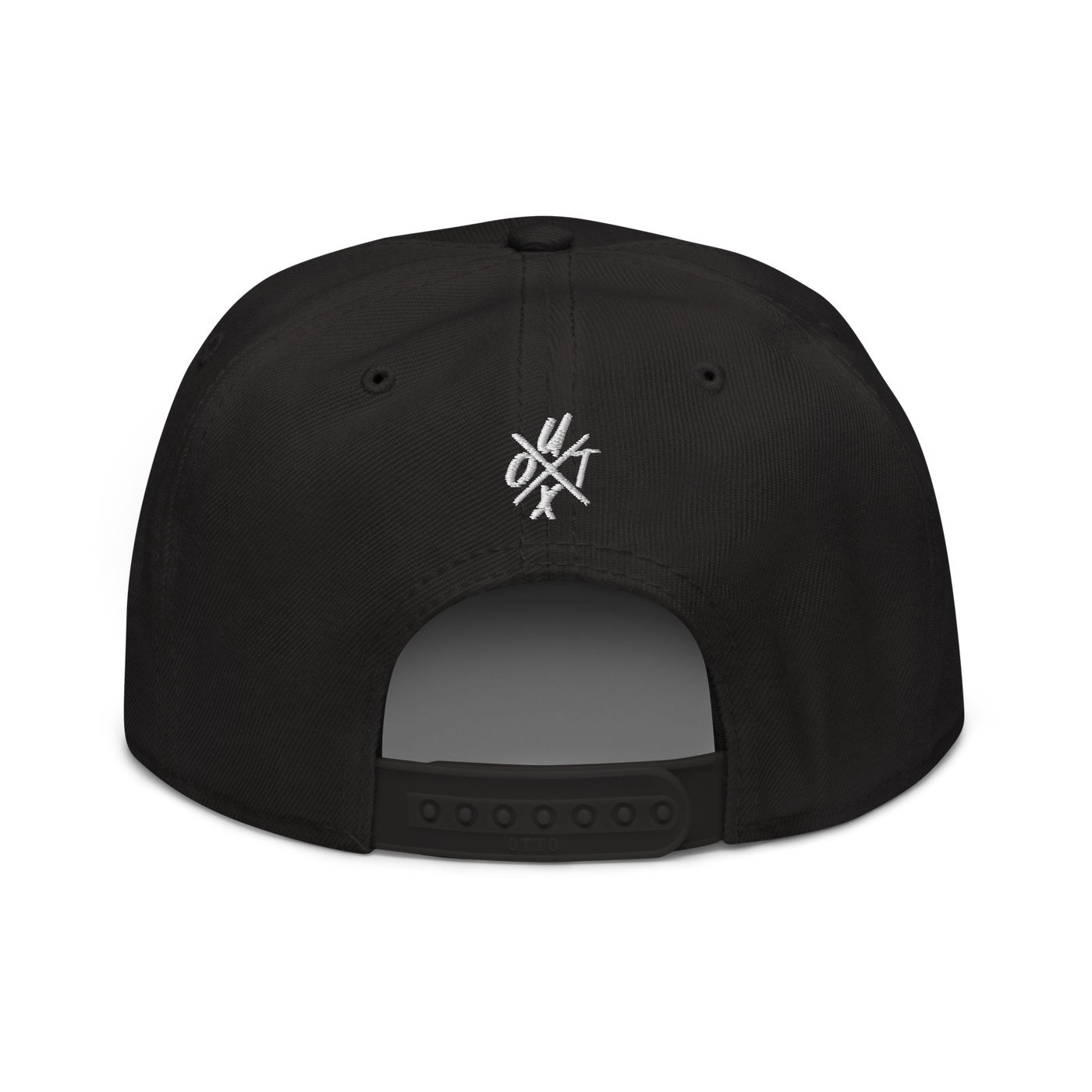 UTXO bitcoin snapback hat in Black, back view.