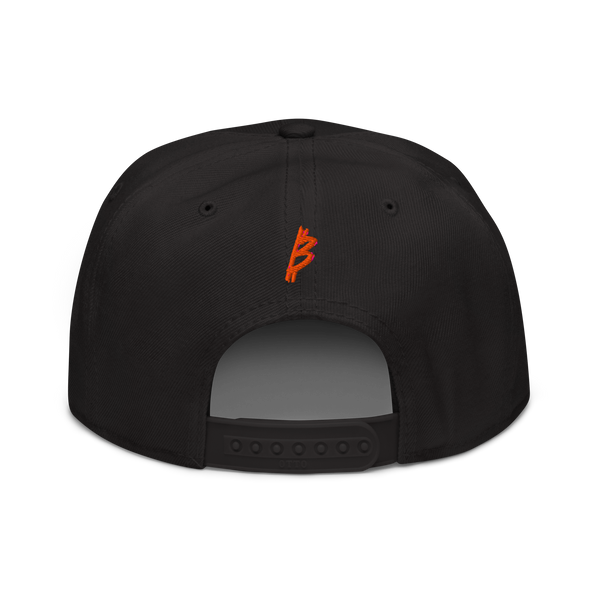 21 Rebel bitcoin snapback hat in Black, back view.