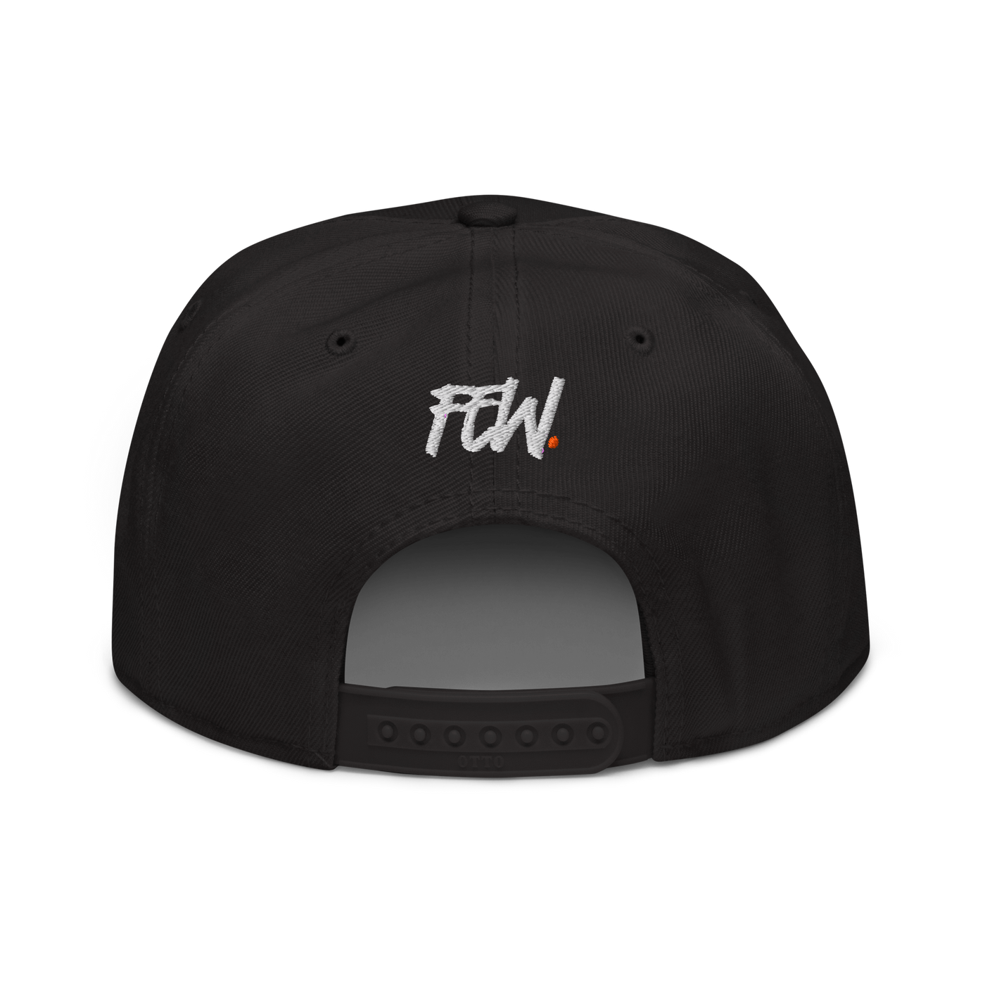 Few. bitcoin snapback hat in Black, back view.