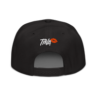 TINA bitcoin snapback hat in Black, back view.
