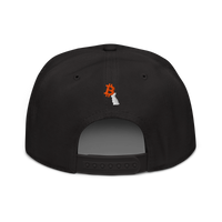 White Rabbit bitcoin snapback hat in Black, back view.