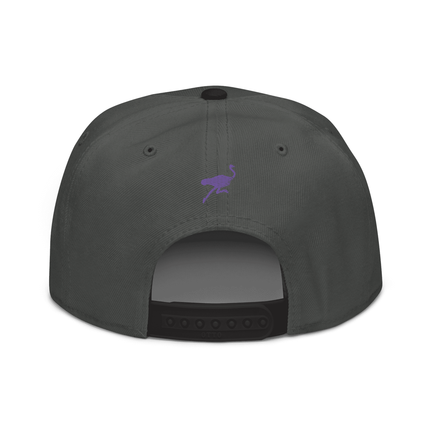 Back view of a charcoal grey and black nostr snapback hat.