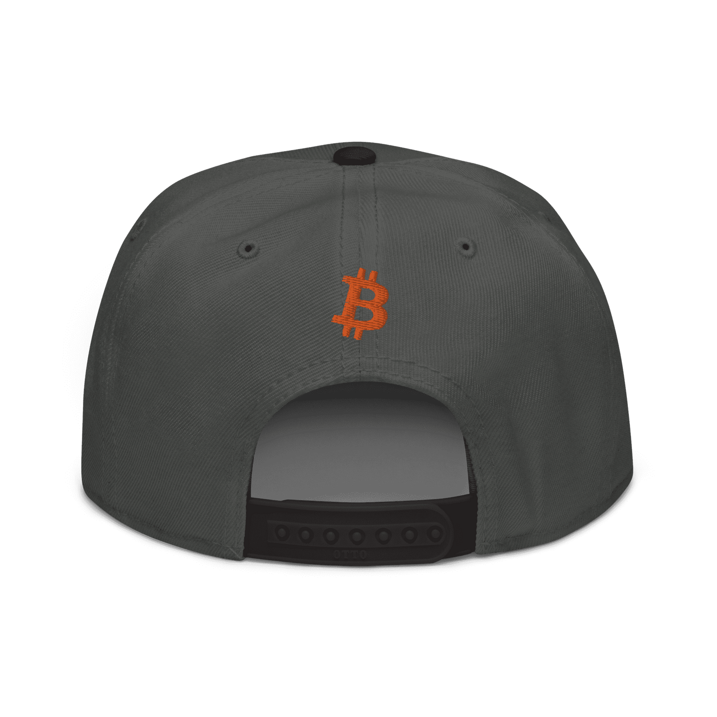 Black Bitcoin snapback hat with "Emergency Exit" embroidery and flat visor