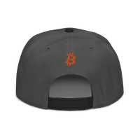Black Bitcoin snapback hat with "Emergency Exit" embroidery and flat visor