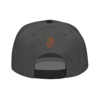 Back view of a charcoal grey and black bitcoin snapback hat.