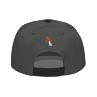 Back view of a charcoal grey and black bitcoin snapback hat.