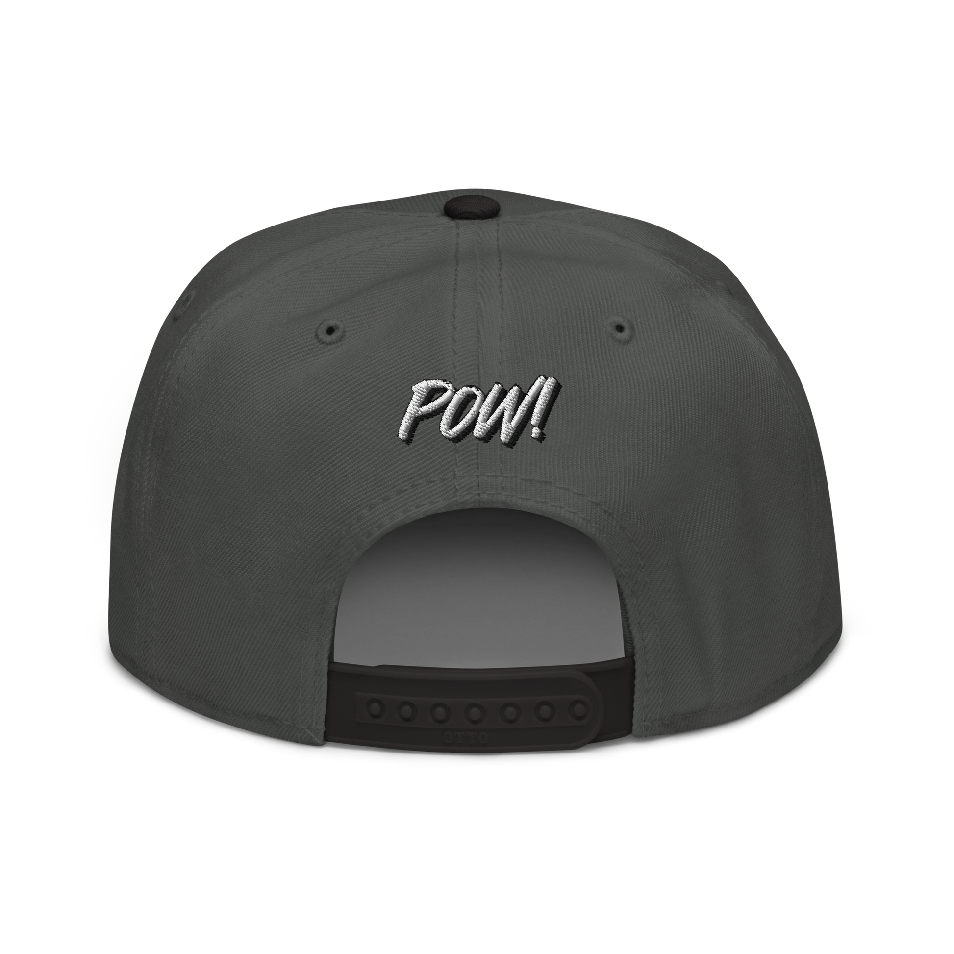 Back view of a charcoal grey and black bitcoin snapback hat.