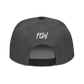 Back view of a charcoal grey and black bitcoin snapback hat.