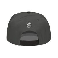 Back view of a charcoal grey and black bitcoin snapback hat.