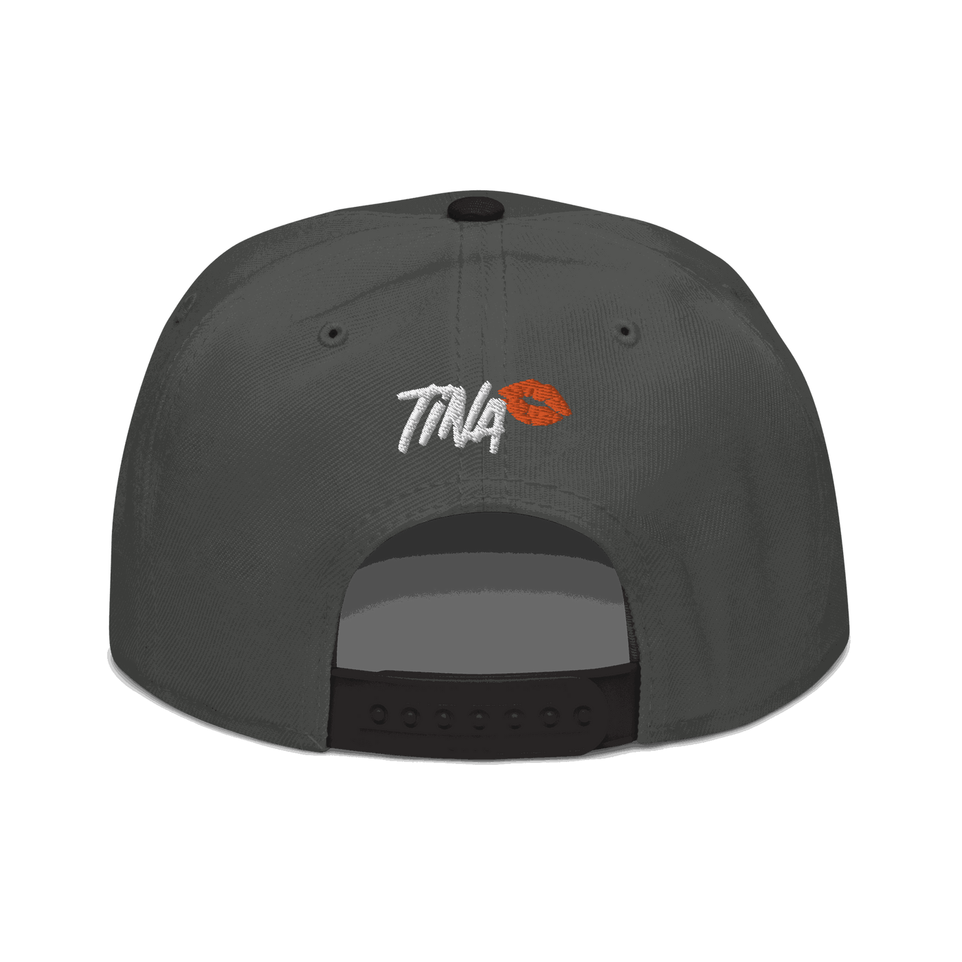 Back view of a charcoal grey and black bitcoin snapback hat.