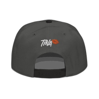 Back view of a charcoal grey and black bitcoin snapback hat.