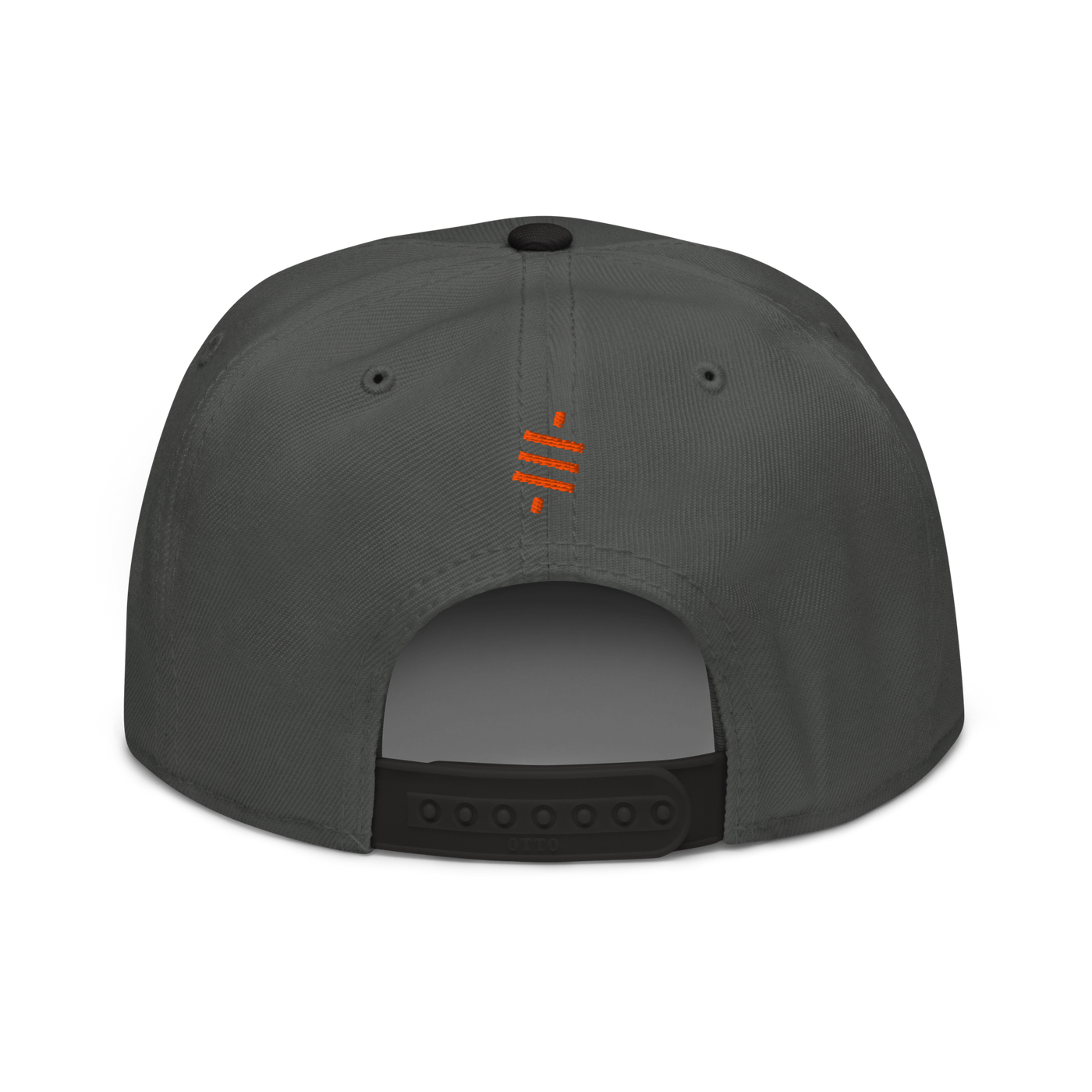 Sats Symbol bitcoin snapback hat in Black / Charcoal gray / Charcoal gray, back view.