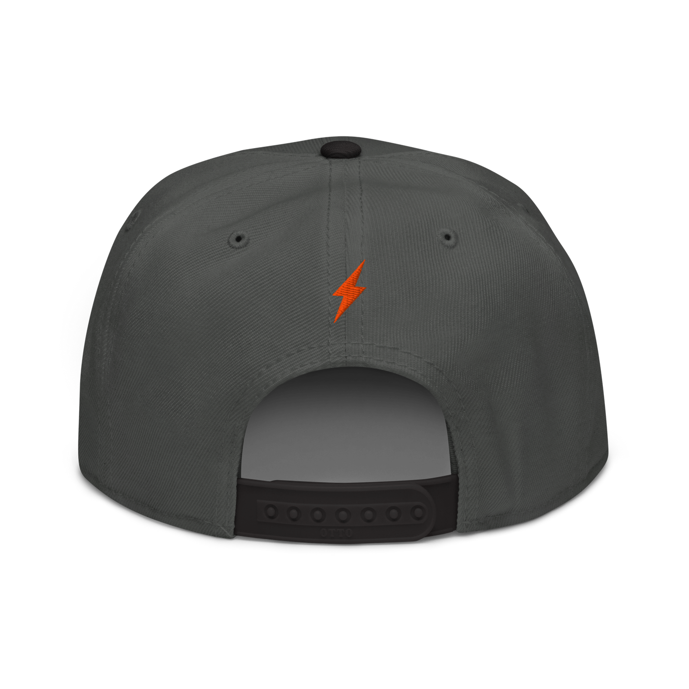 Lightning bitcoin snapback hat in Black / Charcoal gray / Charcoal gray, back view.