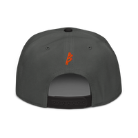 21 Rebel bitcoin snapback hat in Black / Charcoal gray / Charcoal gray, back view.