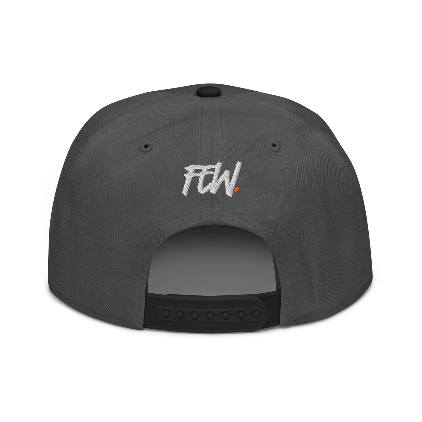 Few. bitcoin snapback hat in Black / Charcoal gray / Charcoal gray, back view.